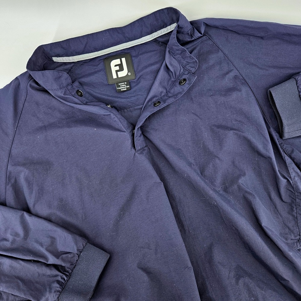 FootJoy Mens XL Windbreaker Nylon Snap Mock Neck Pullover Navy Blue Golf Jacket